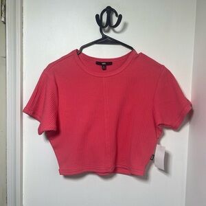 NWT Vans Ribbed Fitted Crop Top Pink Short Sleeve Tee Medium $40 Retail